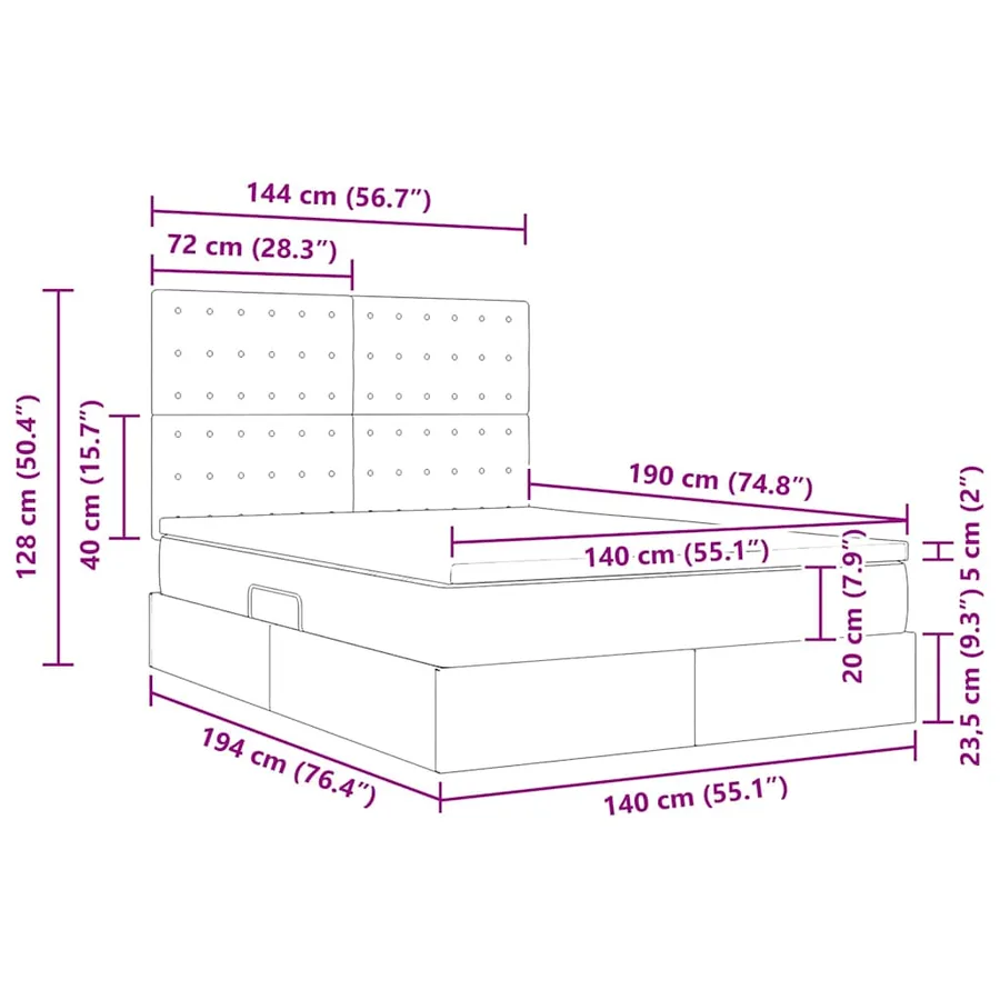 Lit de rangement LED avec matelas Gris clair 140 x 190 cm - 17