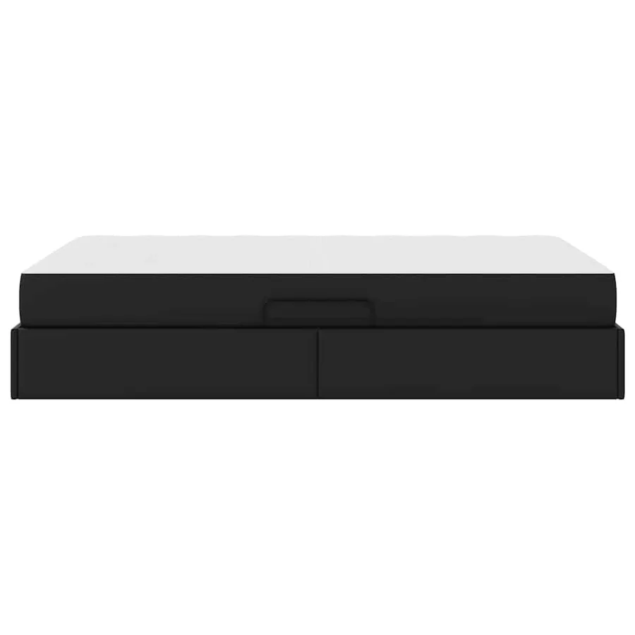 Lit avec rangement et matelas avec matelas 2 pcs Noir Cuir - 9