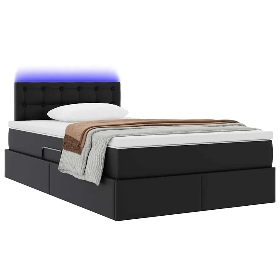 Lit avec rangement et LED Noir 120 x 200 cm Cuir synthétique - 3
