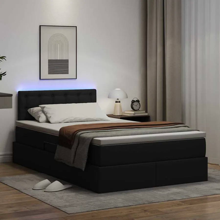 Lit avec rangement et LED Noir 120 x 200 cm Cuir synthétique - 5