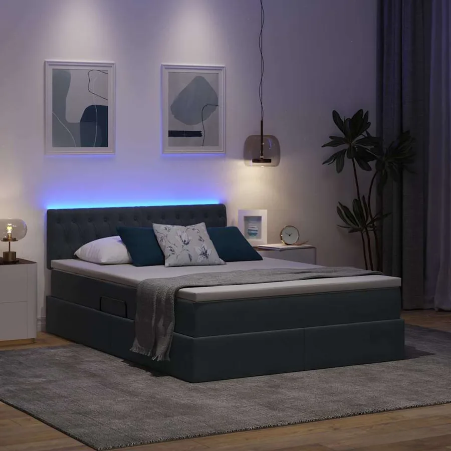 Lit de rangement LED avec matelas Gris foncé 140 x 190 cm - 5