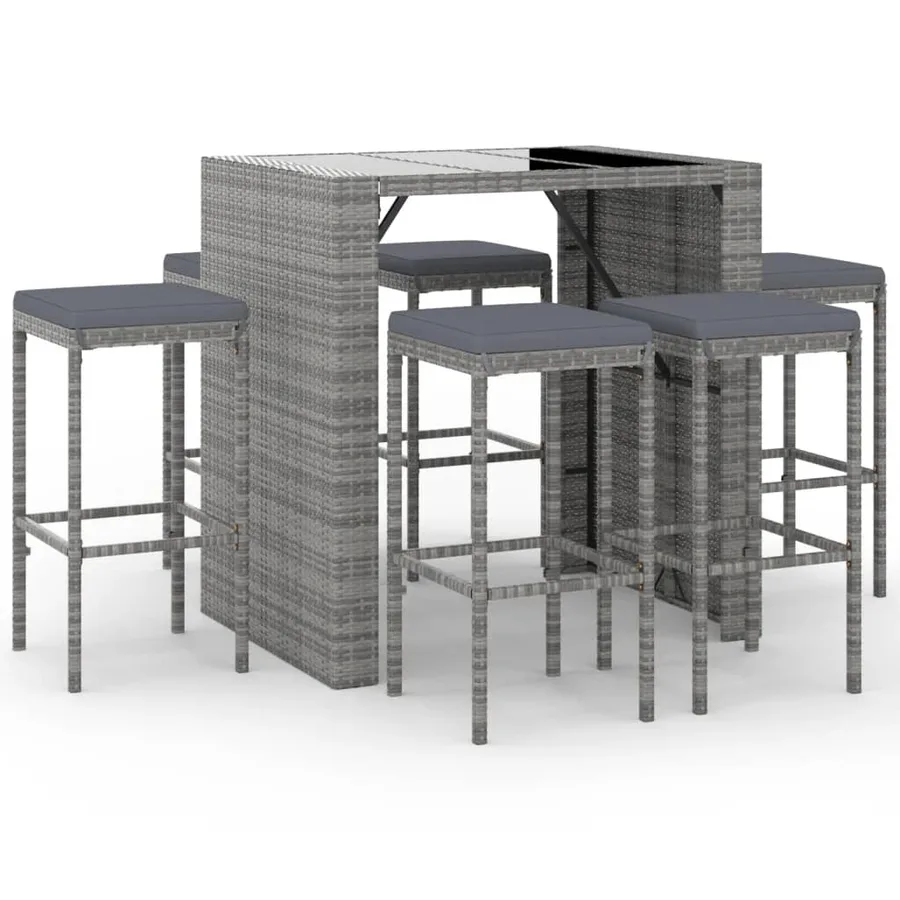 Ensemble de bar de jardin 7 pcs avec coussins gris poly rotin - 2