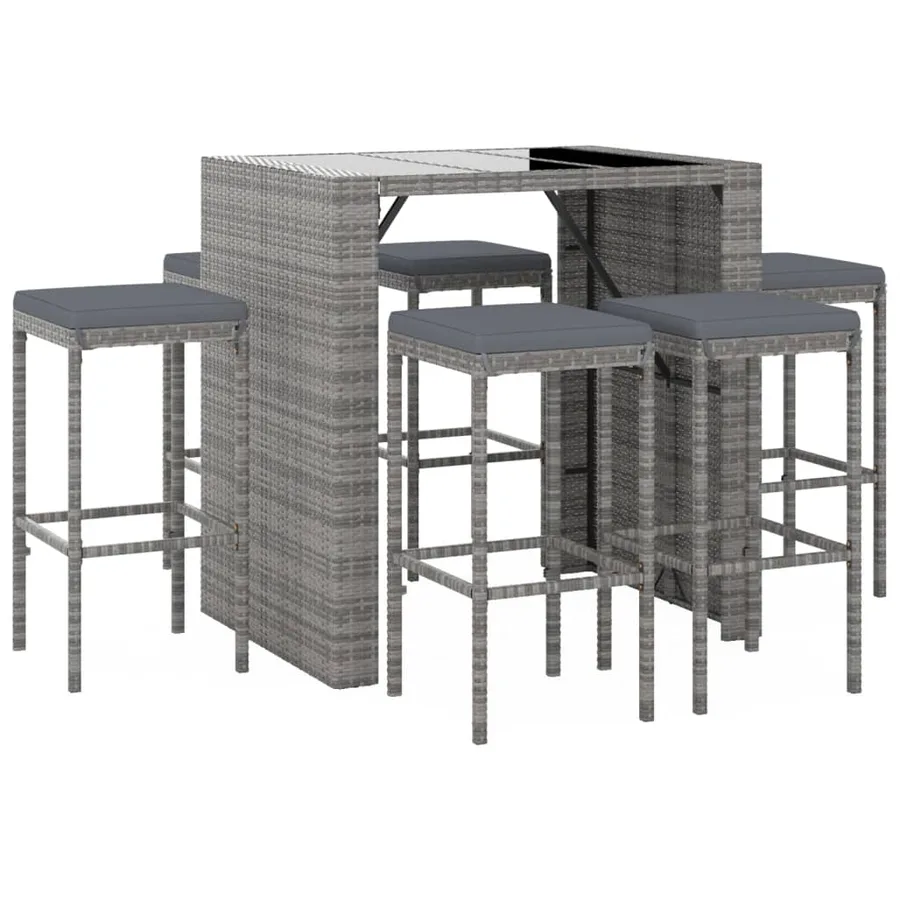 Ensemble de bar de jardin 7 pcs avec coussins gris poly rotin - 3