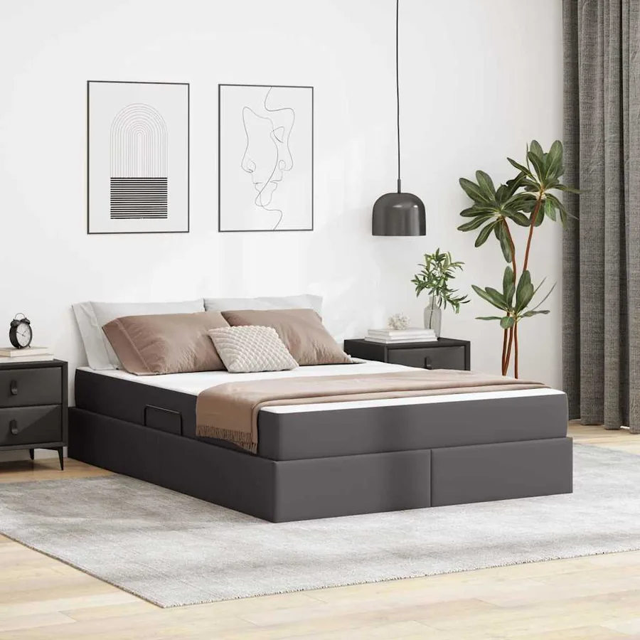 Lit avec rangement et matelas avec matelas 2 pcs Gris Cuir