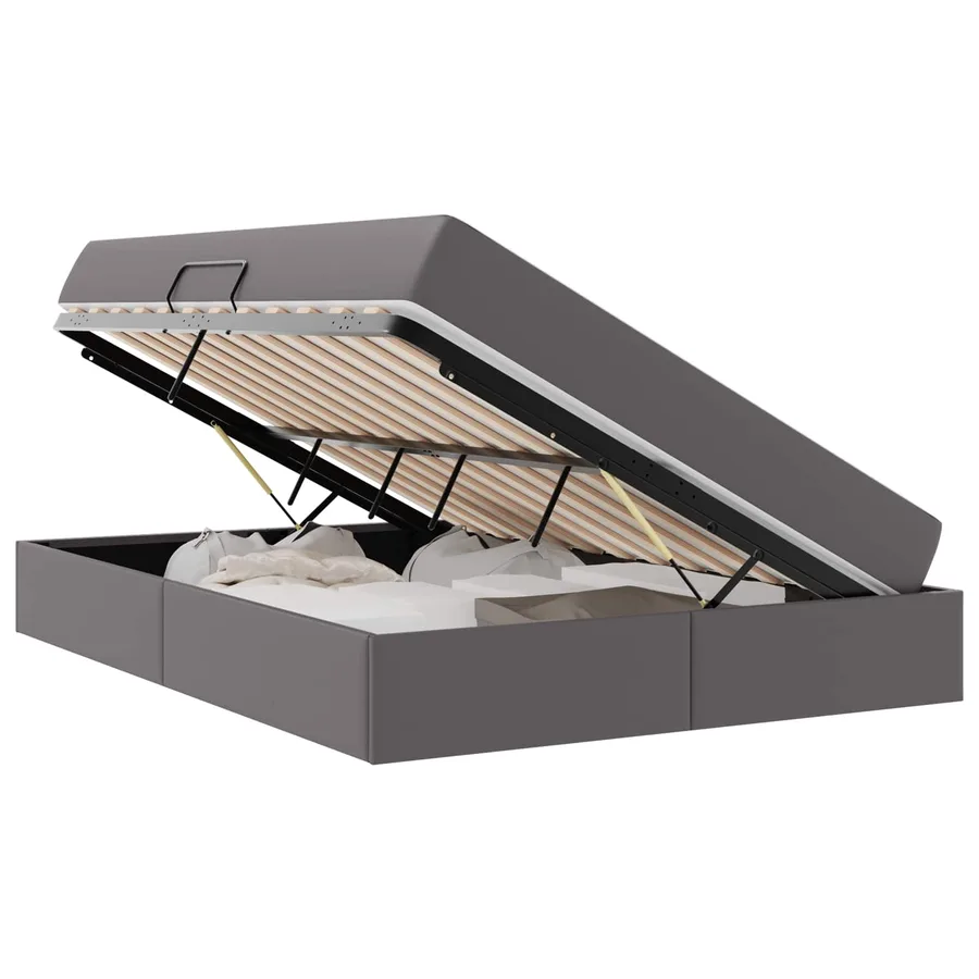 Lit avec rangement et matelas avec matelas 2 pcs Gris Cuir - 2