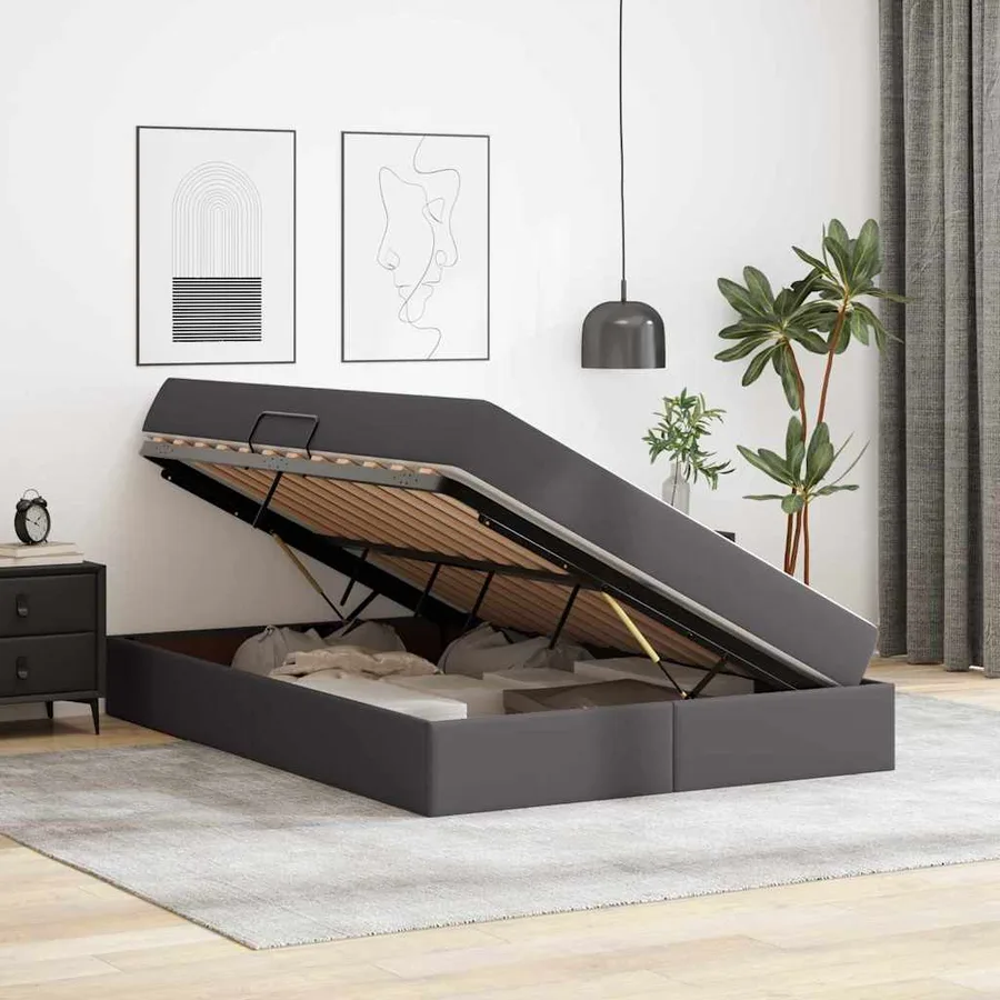 Lit avec rangement et matelas avec matelas 2 pcs Gris Cuir - 4