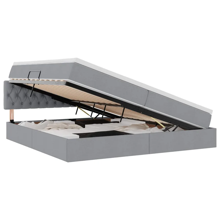 Lit avec rangement et matelas Gris clair 200 x 200 cm - 2