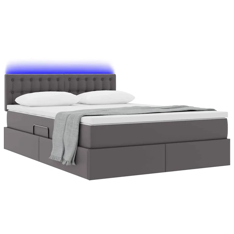 Lit avec rangement et LED Gris 140 x 190 cm Cuir synthétique - 3