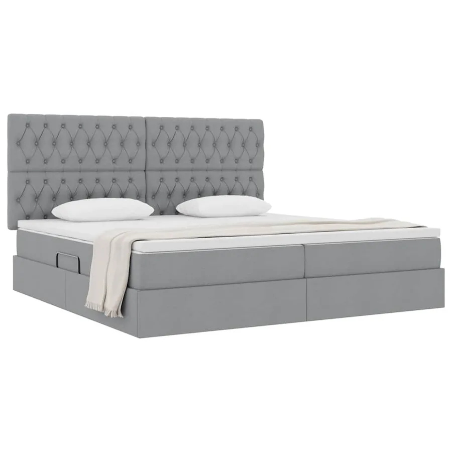 Lit avec rangement et matelas Gris clair 200 x 200 cm tissu - 3