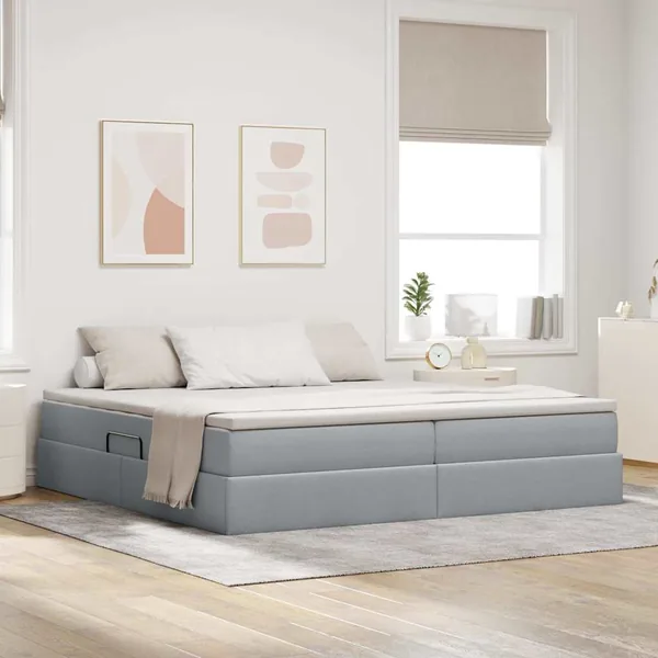 Lit avec rangement et matelas Gris clair 200 x 200 cm Polyester
