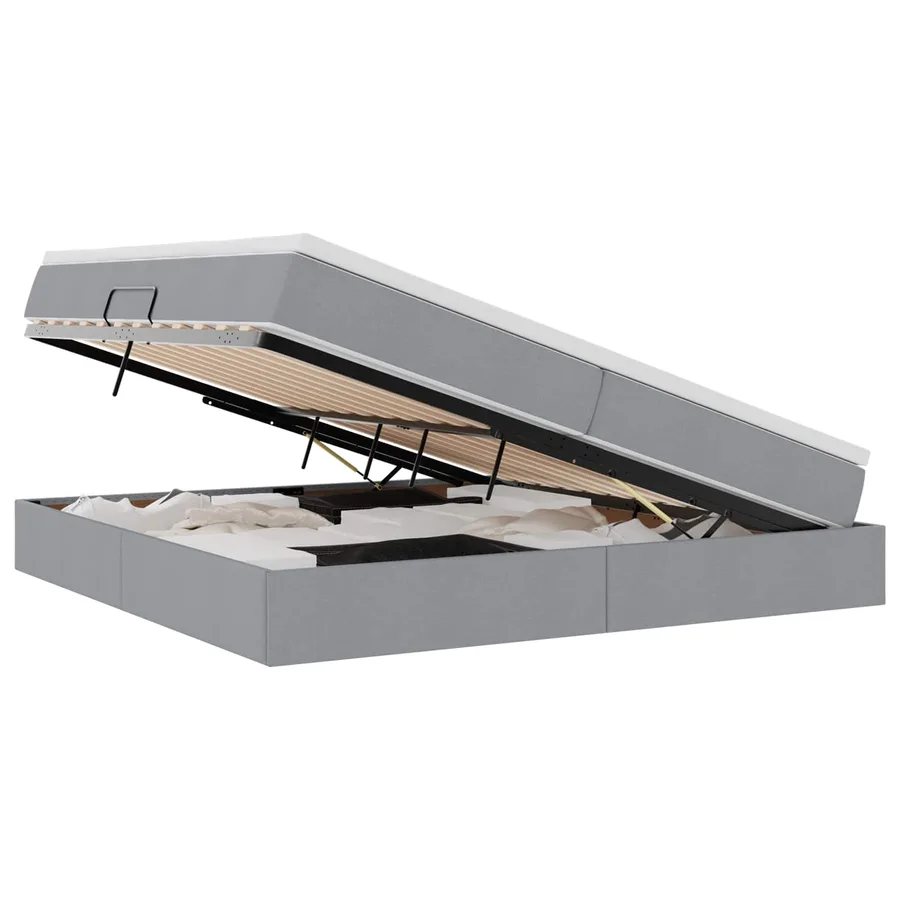 Lit avec rangement et matelas Gris clair 200 x 200 cm Polyester - 2