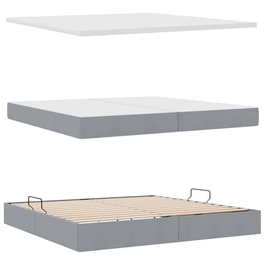 Lit avec rangement et matelas Gris clair 200 x 200 cm Polyester - 7
