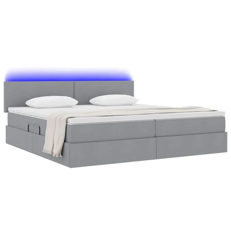 Lit de rangement LED avec matelas Gris clair 200 x 200 cm Tissu - 3