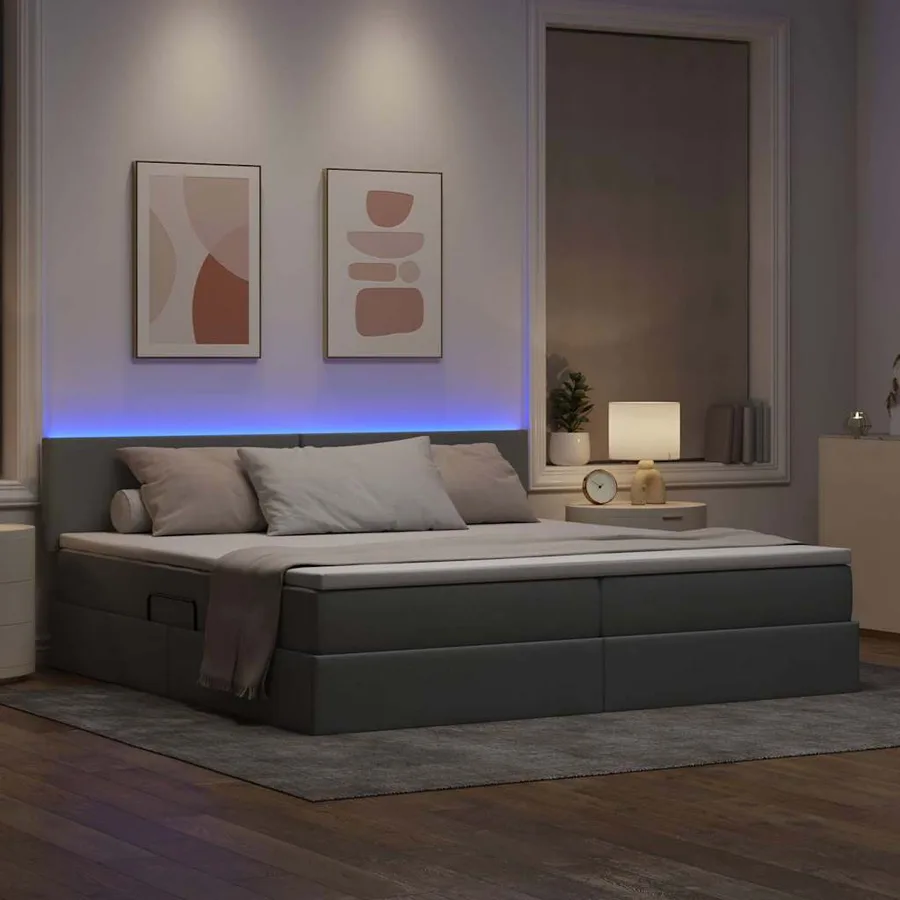 Lit de rangement LED avec matelas Gris clair 200 x 200 cm Tissu - 5