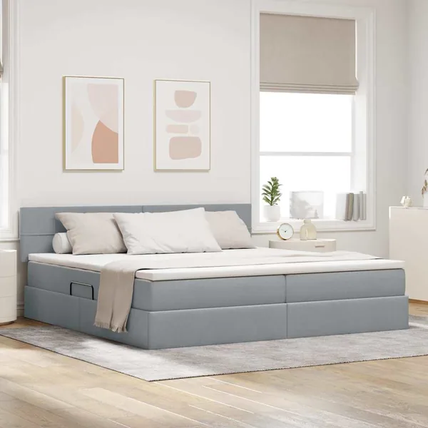 Lit avec rangement et matelas Gris clair 200 x 200 cm
