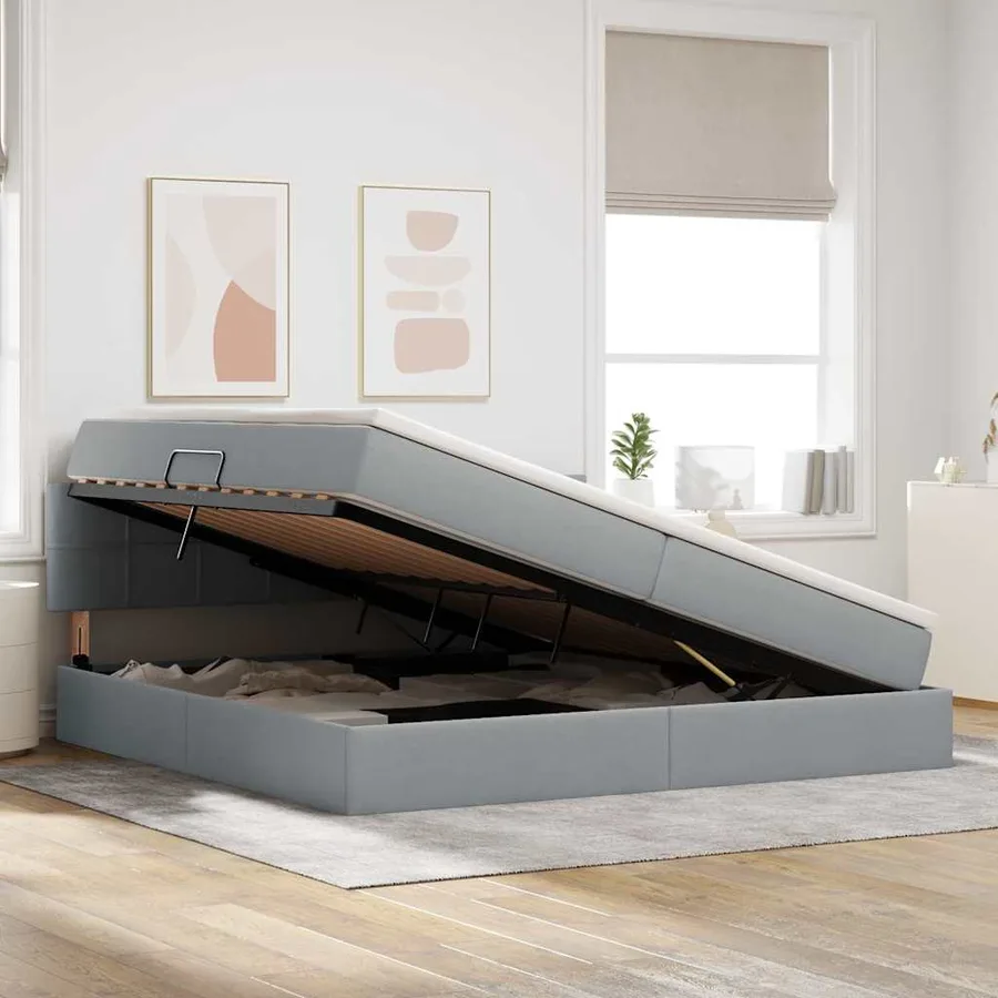 Lit avec rangement et matelas Gris clair 200 x 200 cm - 4