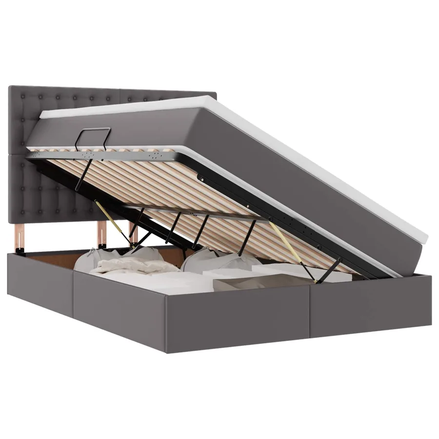 Lit avec rangement et LED Gris 140 x 190 cm Simili cuir - 2