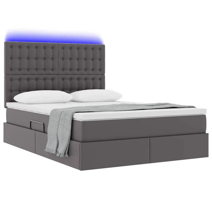 Lit avec rangement et LED Gris 140 x 190 cm Simili cuir - 3