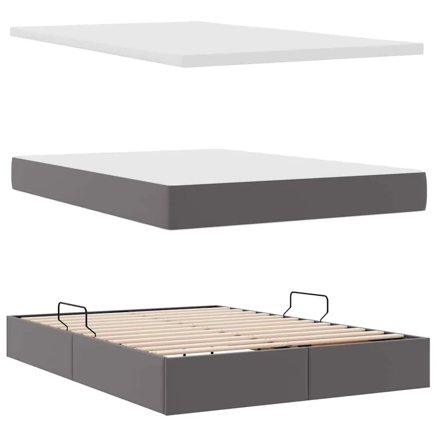 Lit avec rangement et LED Gris 140 x 190 cm Simili cuir - 9