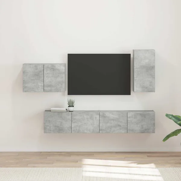 Ensemble de meuble TV mural 4 pcs Gris béton Bois d'ingénierie