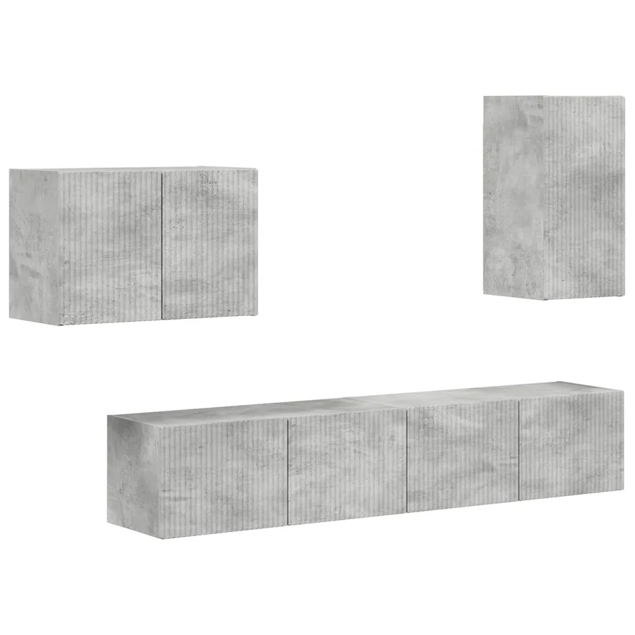 Ensemble de meuble TV mural 4 pcs Gris béton Bois d'ingénierie - 2