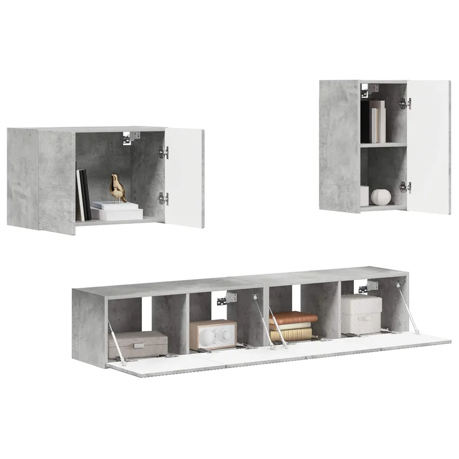 Ensemble de meuble TV mural 4 pcs Gris béton Bois d'ingénierie - 3