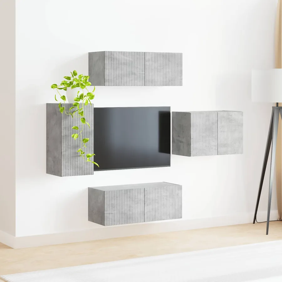 Ensemble de meuble TV mural 4 pcs Gris béton Bois d'ingénierie - 4