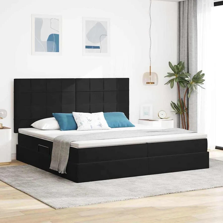 Lit avec rangement et matelas Noir 200 x 200 cm Velours