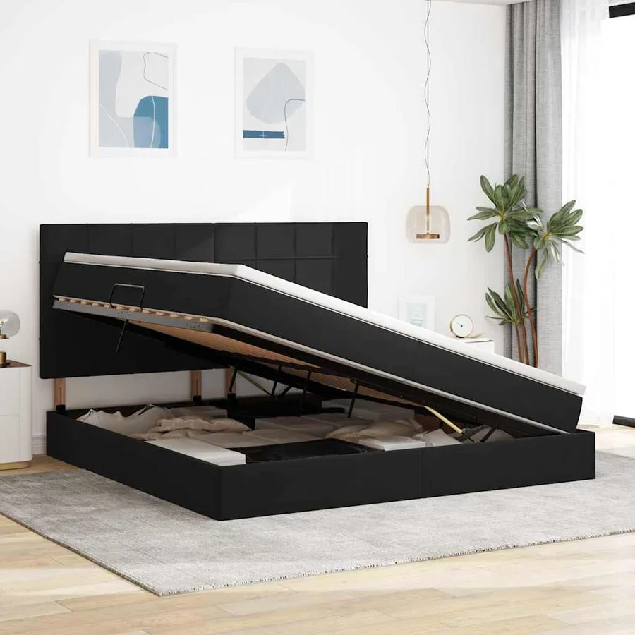 Lit avec rangement et matelas Noir 200 x 200 cm Velours - 4