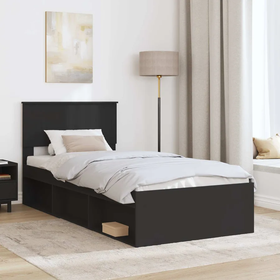 Cadre de lit avec tête de lit Noir 90 x 190 cm Pin massif - 3