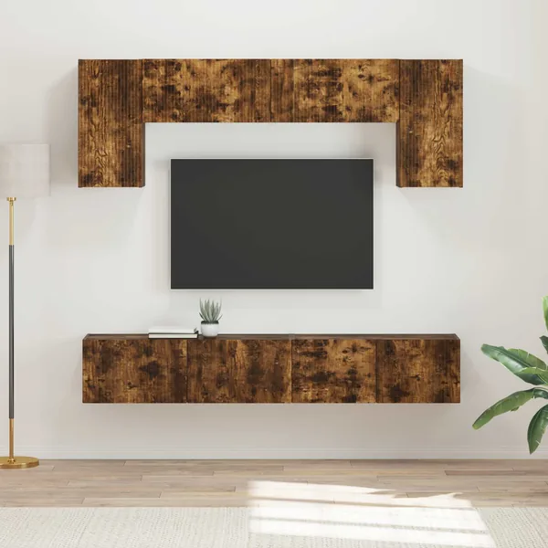 Ensemble meuble TV 4 pcs Chêne fumé Bois d'ingénierie