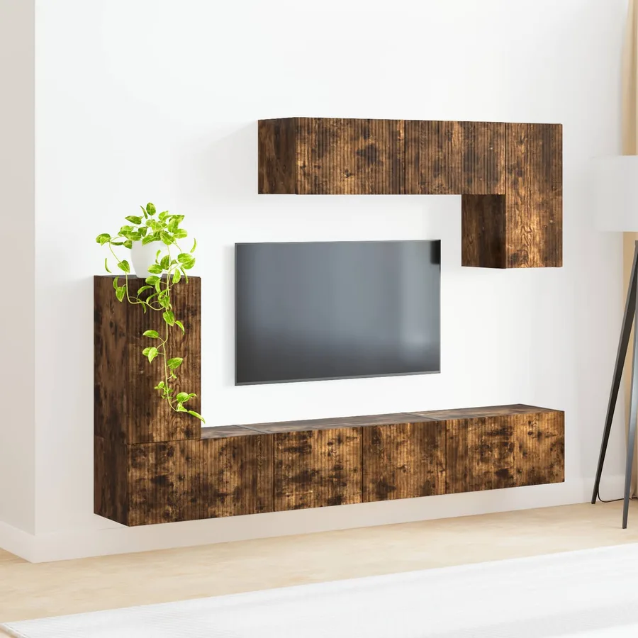 Ensemble meuble TV 4 pcs Chêne fumé Bois d'ingénierie - 4