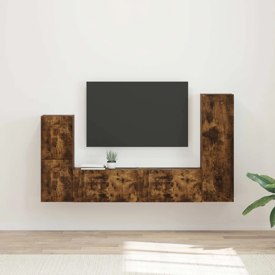 Ensemble meuble TV 4 pcs Chêne fumé Bois d'ingénierie