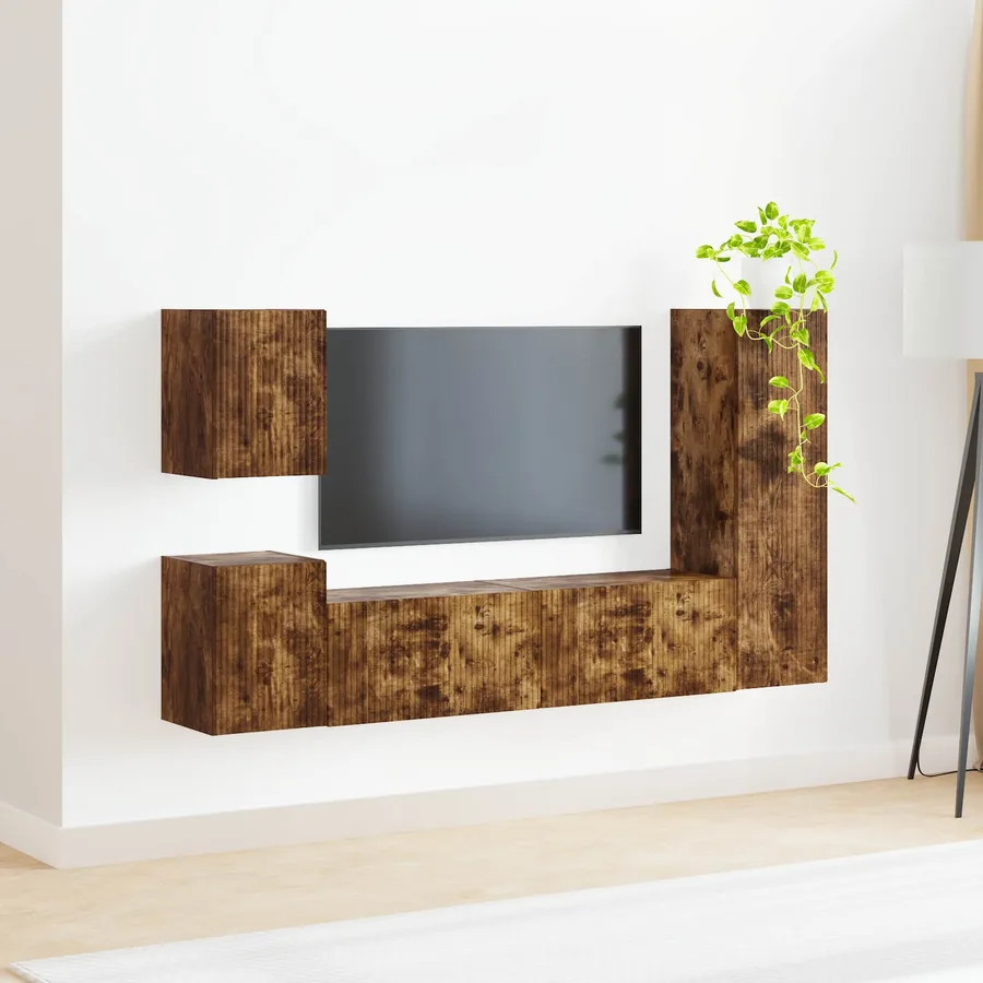 Ensemble meuble TV 4 pcs Chêne fumé Bois d'ingénierie - 4