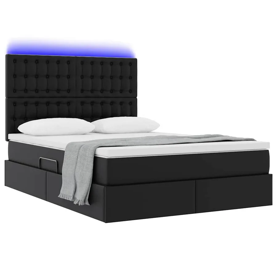 Lit avec rangement et LED Noir 140 x 190 cm Simili cuir - 3