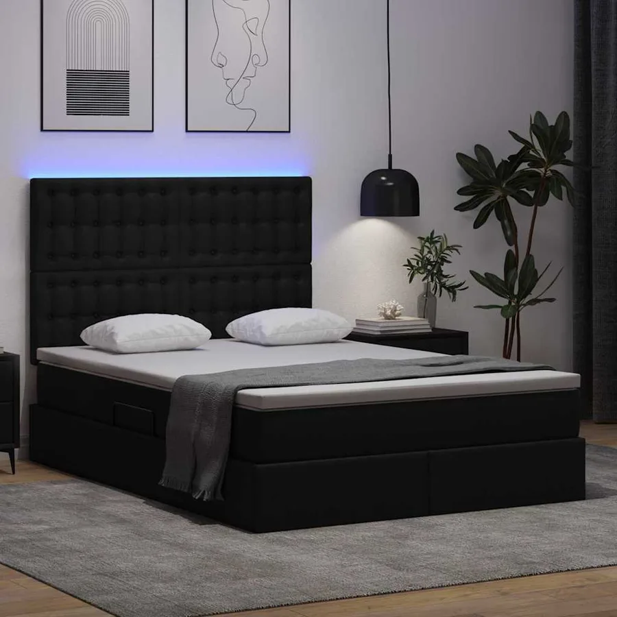 Lit avec rangement et LED Noir 140 x 190 cm Simili cuir - 5