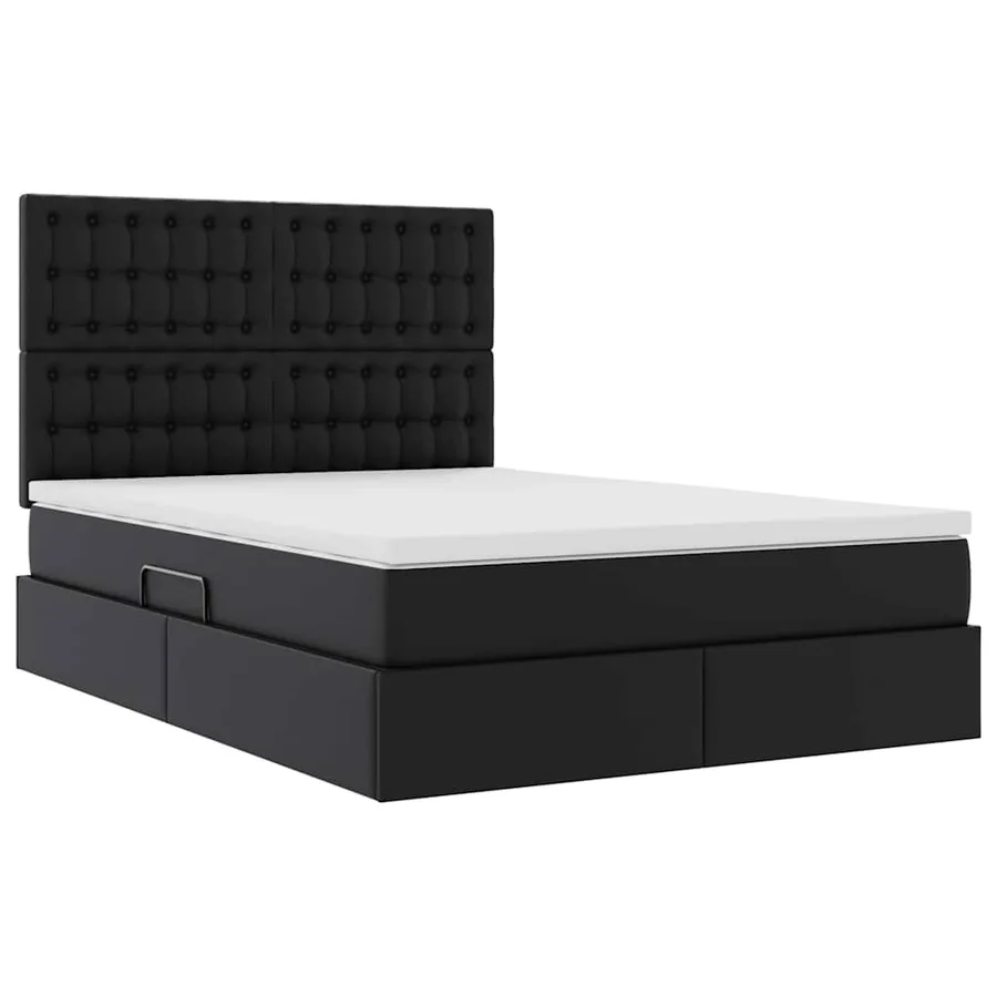 Lit avec rangement et LED Noir 140 x 190 cm Simili cuir - 6
