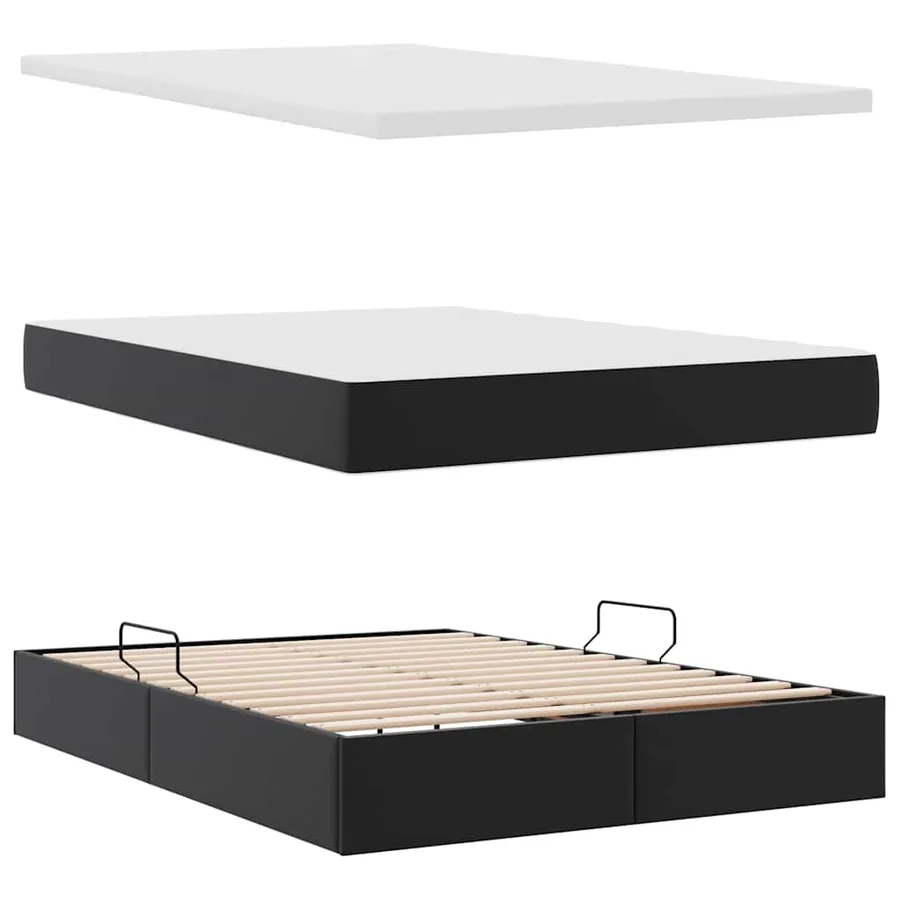 Lit avec rangement et LED Noir 140 x 190 cm Simili cuir - 9
