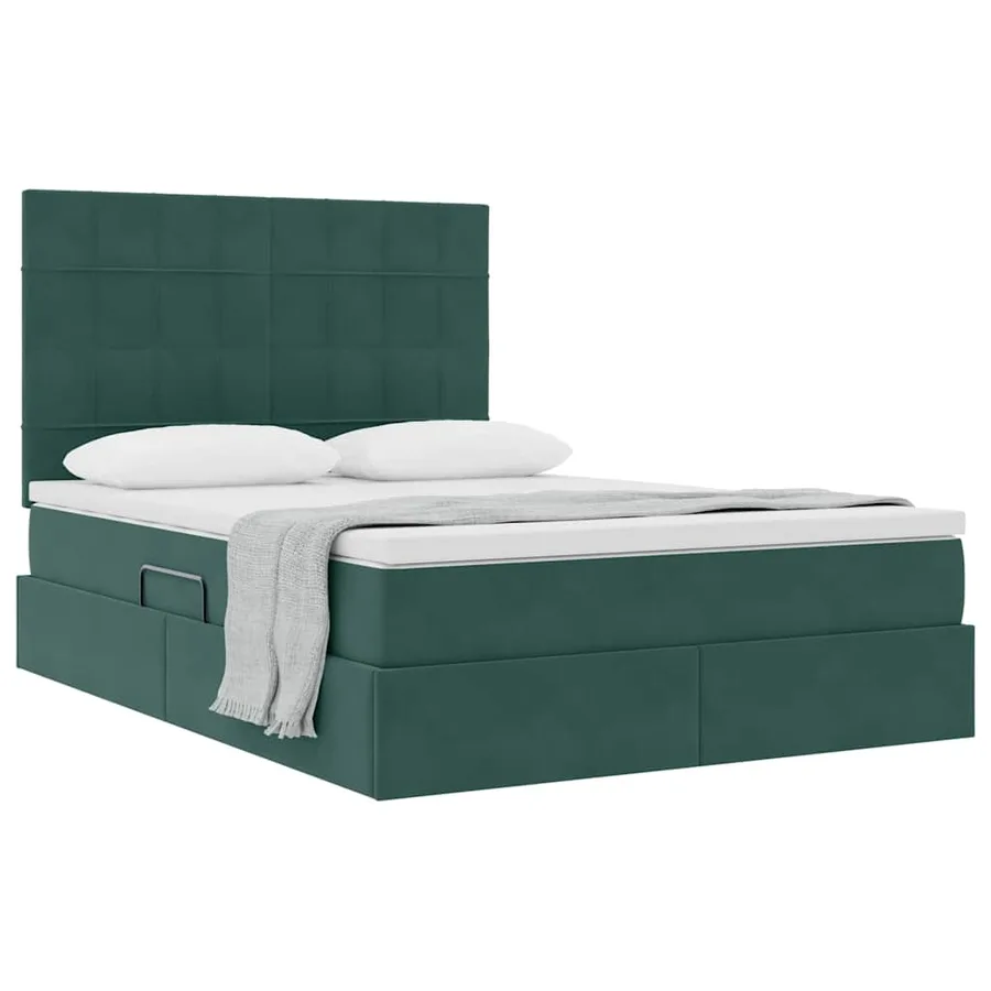 Lit avec rangement et matelas Vert foncé 140 x 190 cm Velours - 3