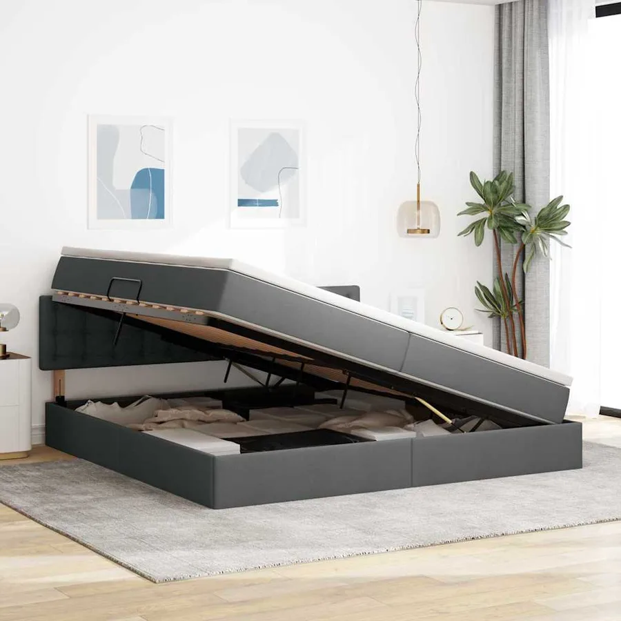 Lit avec rangement et matelas Gris foncé 200 x 200 cm - 4