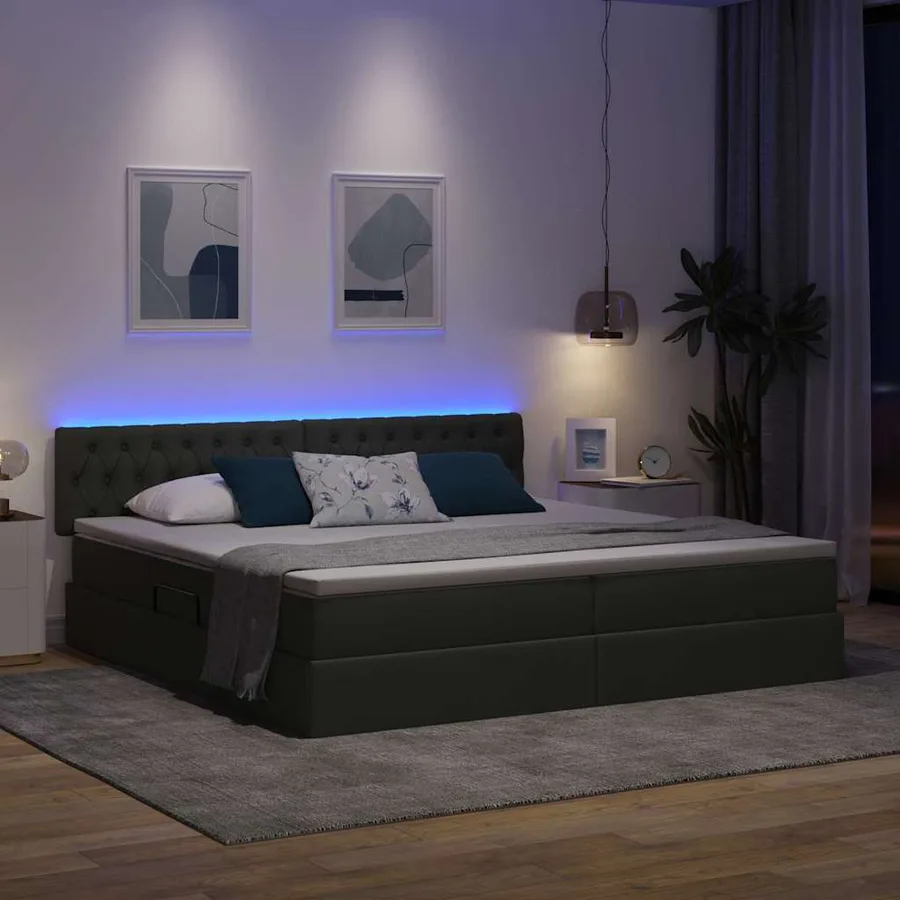 Lit de rangement LED avec matelas Gris foncé 200 x 200 cm Tissu - 5
