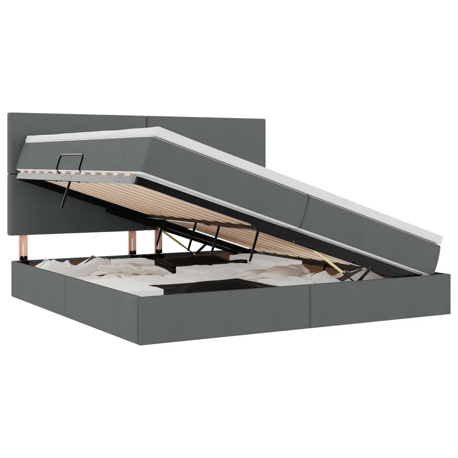 Lit de rangement LED avec matelas Gris foncé 200 x 200 cm Tissu - 2