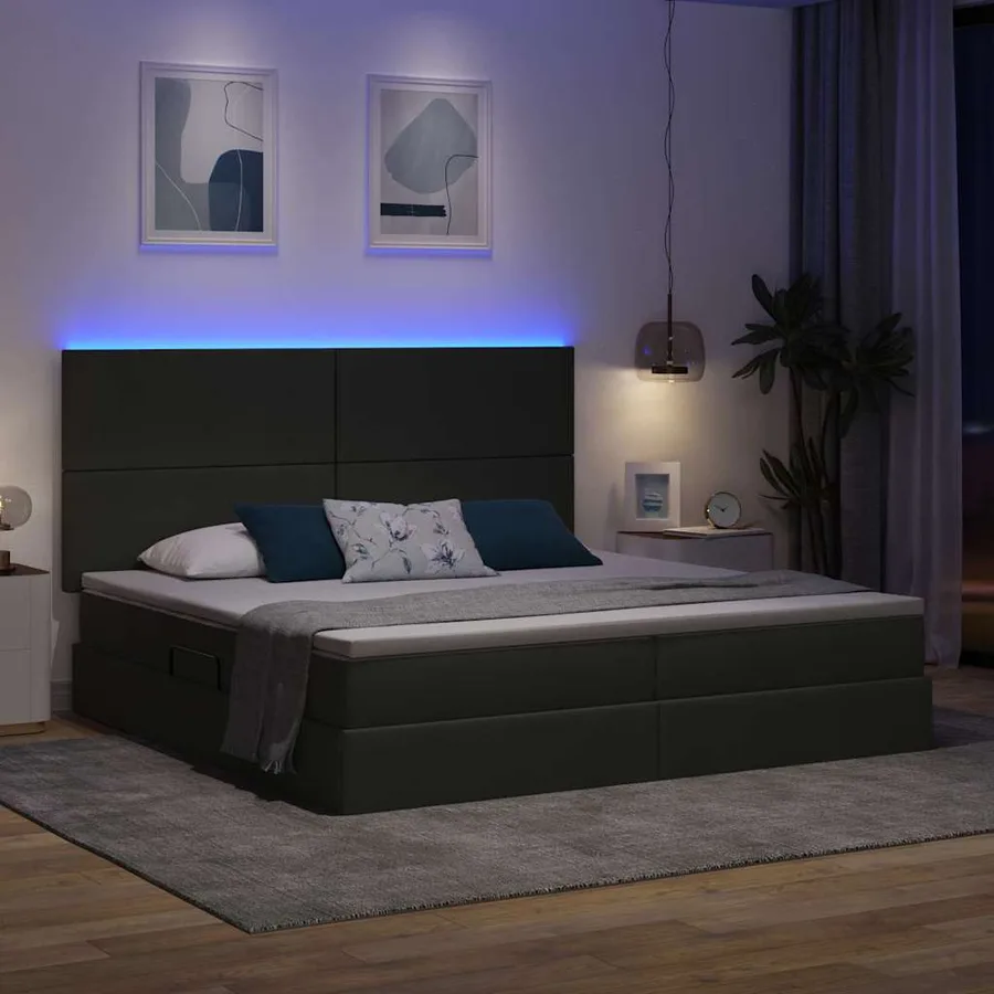 Lit de rangement LED avec matelas Gris foncé 200 x 200 cm Tissu - 5