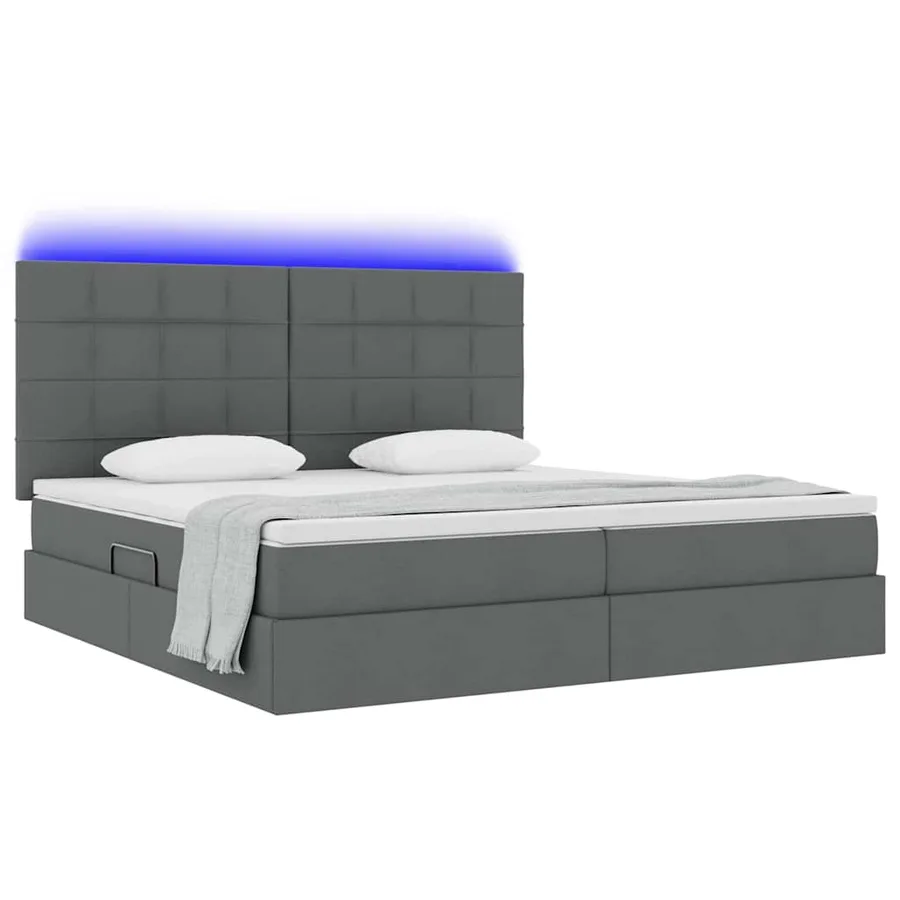 Lit de rangement LED avec matelas Gris foncé 200 x 200 cm Tissu - 3