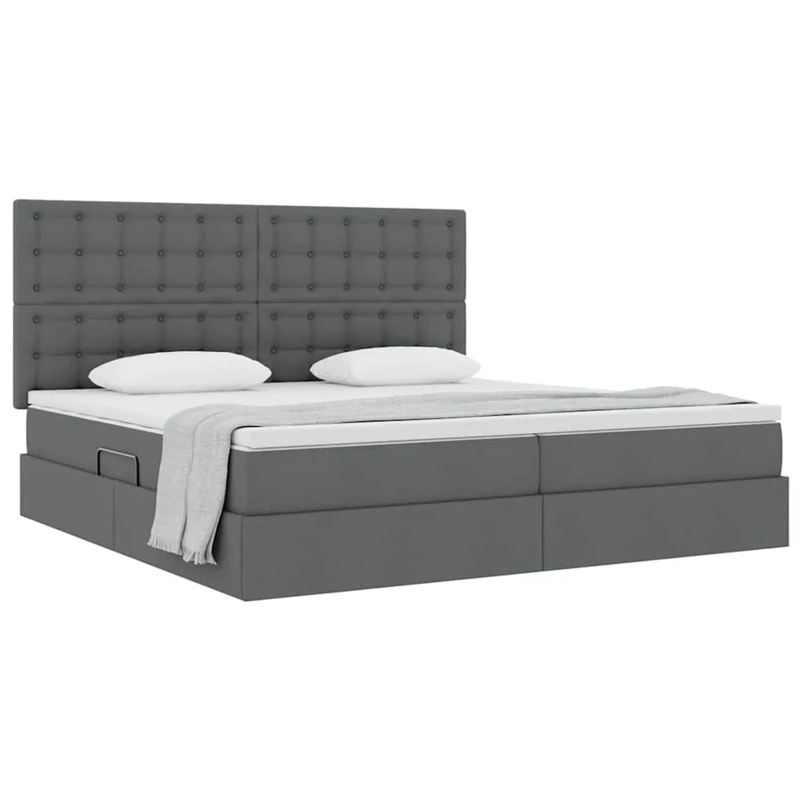 Lit avec rangement et matelas Gris foncé 200 x 200 cm tissu - 3