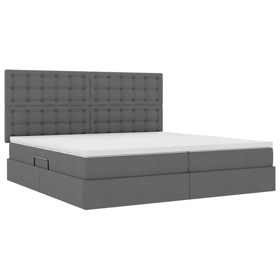 Lit avec rangement et matelas Gris foncé 200 x 200 cm tissu - 5