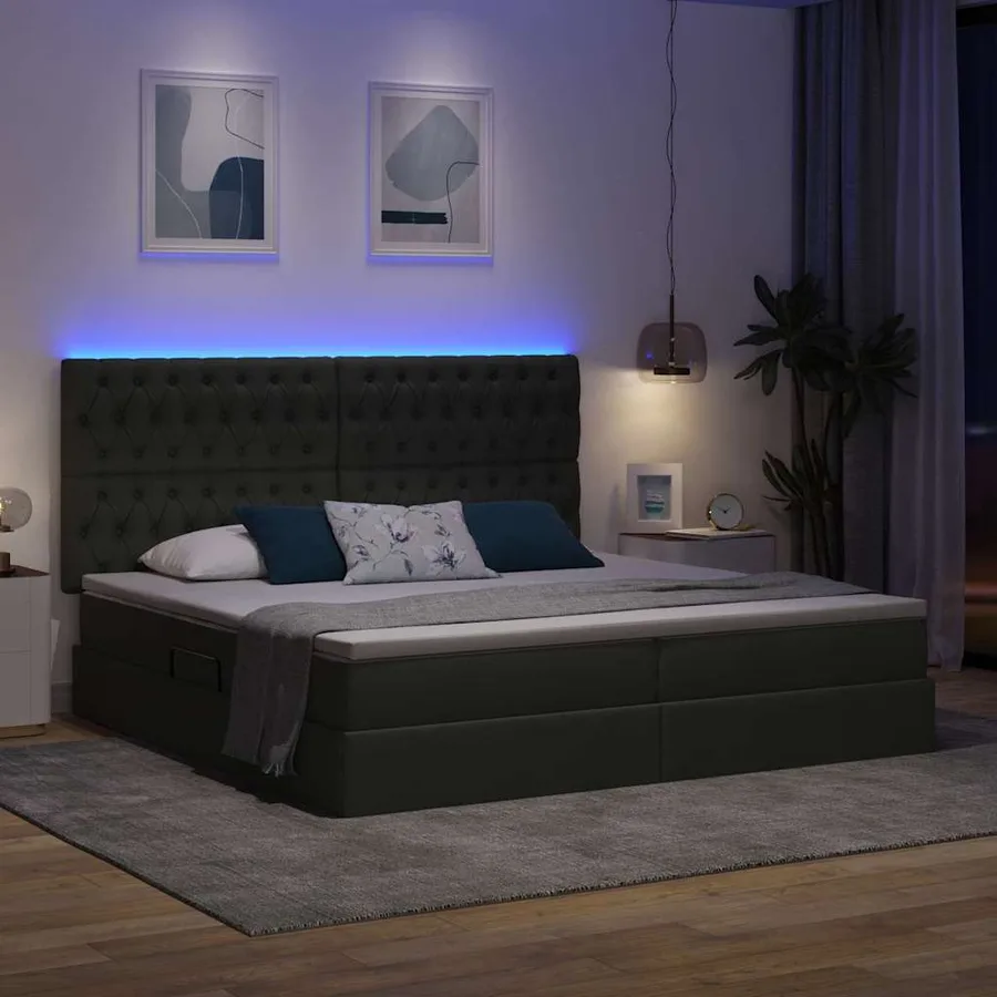 Lit de rangement LED avec matelas Gris foncé 200 x 200 cm Tissu - 5