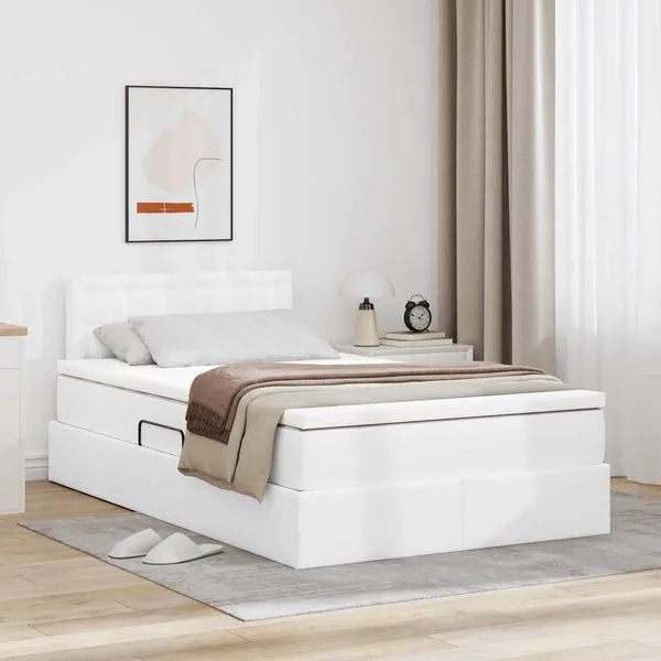 Lit avec rangement et matelas Blanc pur 120 x 200 cm
