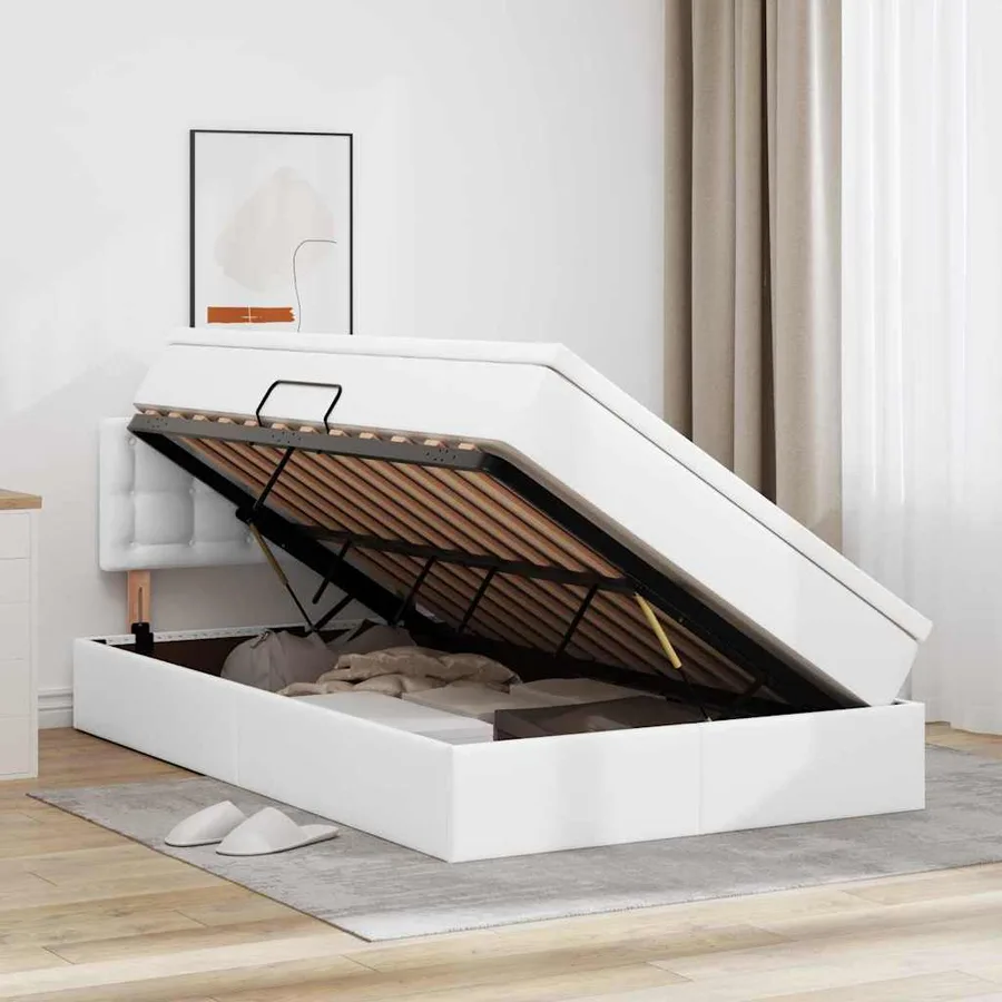 Lit avec rangement et matelas Blanc pur 120 x 200 cm - 4