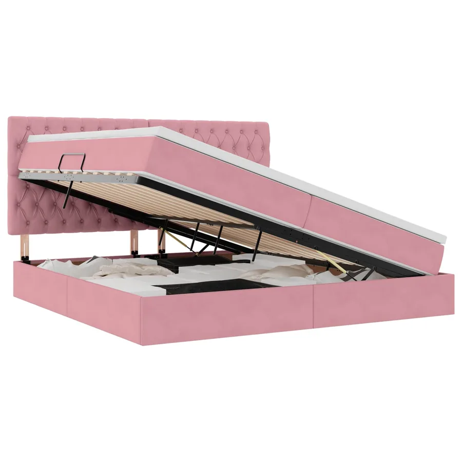 Lit avec rangement et matelas Rose 200 x 200 cm Velours - 2